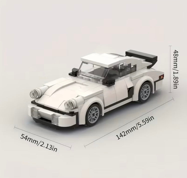 White sports car building block model dimensions