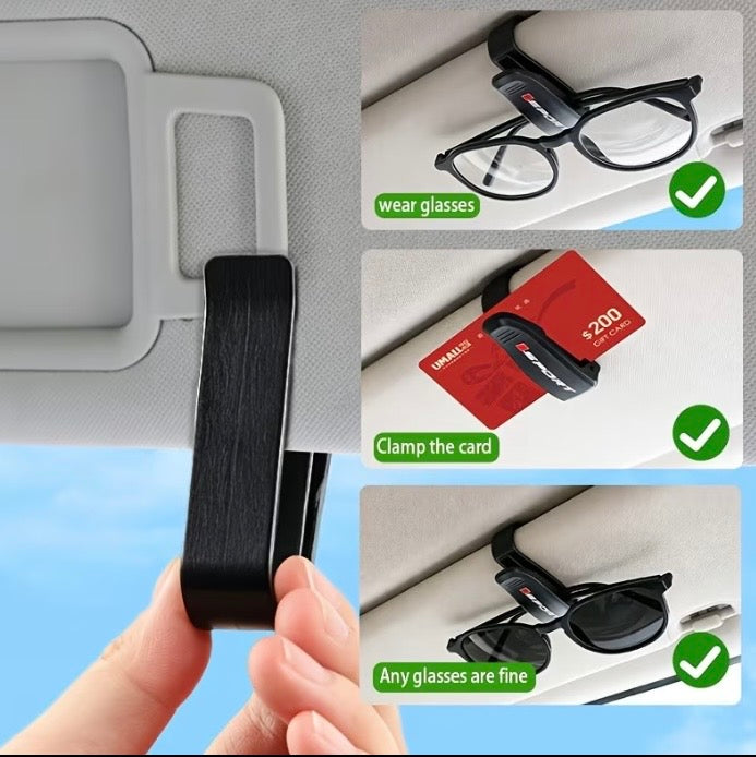 Sports-Style Car Sun Visor Glasses & Card Clip