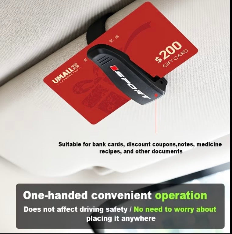 Sports-Style Car Sun Visor Glasses & Card Clip