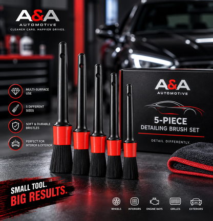 A&A Automotive 5-piece premium detailing brush set hero