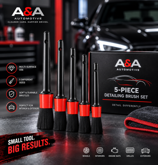 A&A Automotive 5-piece premium detailing brush set hero