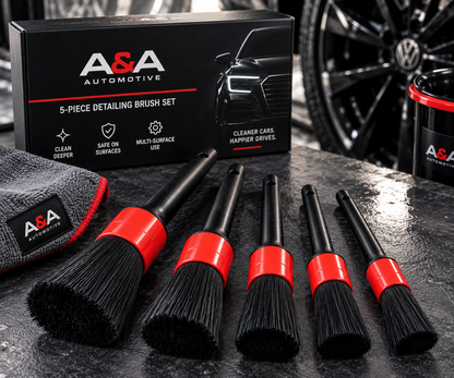 A&A Automotive detailing brush set close-up with packaging