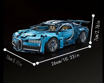 Blue supercar building block model dimensions