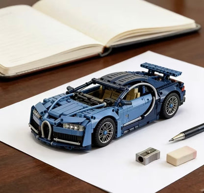 Blue supercar building block model side view