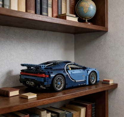 Blue supercar building block model rear view