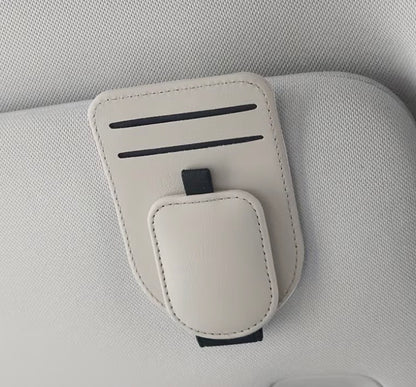 White car visor eyeglass holder detail
