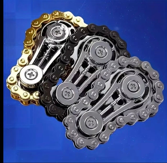 Metal chain fidget toy in silver, black and gold finishes