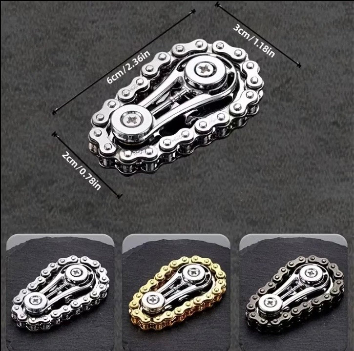 Compact chain fidget toy measuring approximately 6 by 3 by 2 centimetres