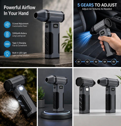 Cordless handheld air duster and blower with adjustable airflow