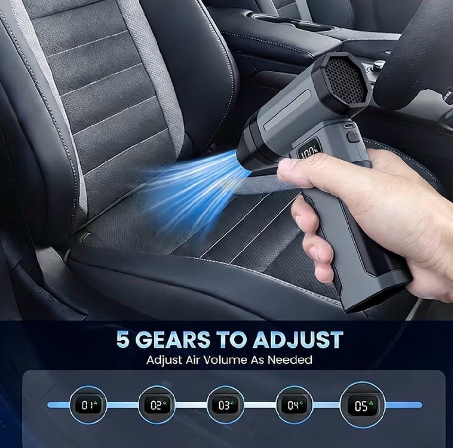 Cordless air blower cleaning car interior