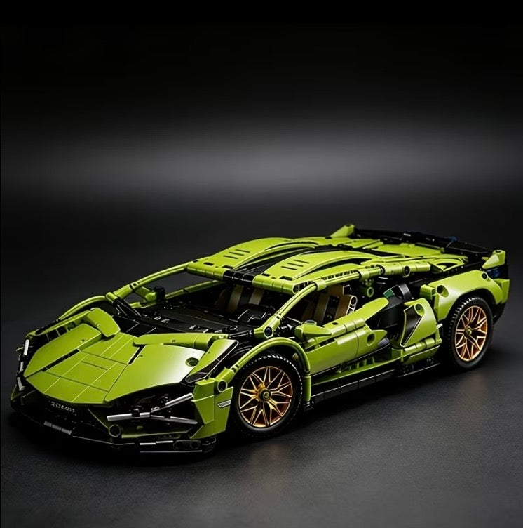 Green supercar building block model side view