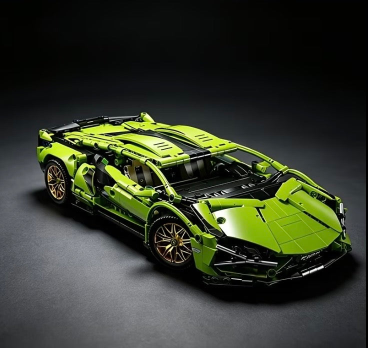 Green supercar building block model front view