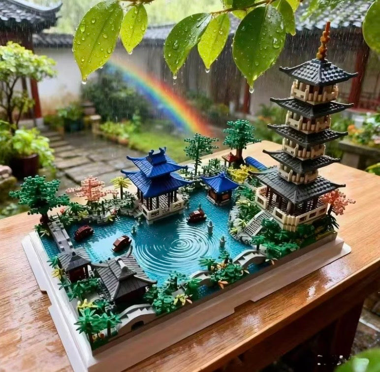 Japanese garden building block set outdoor display
