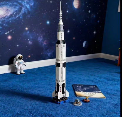 Saturn V building block model displayed upright