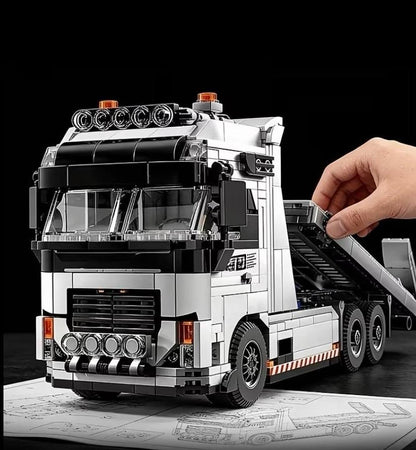 White flatbed recovery truck building set details