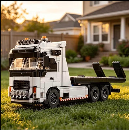 White flatbed recovery truck building set outdoor display