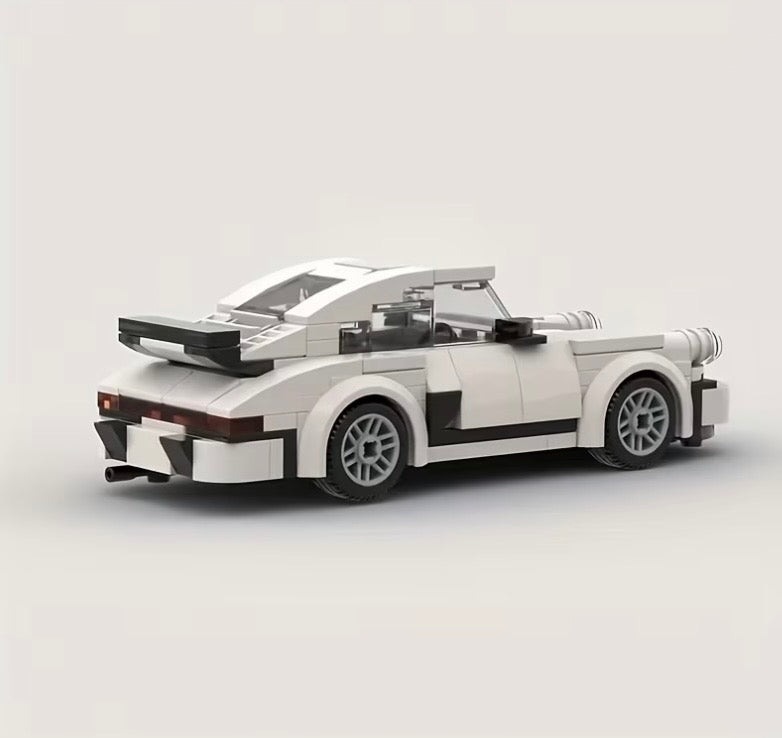 White sports car building block model rear view